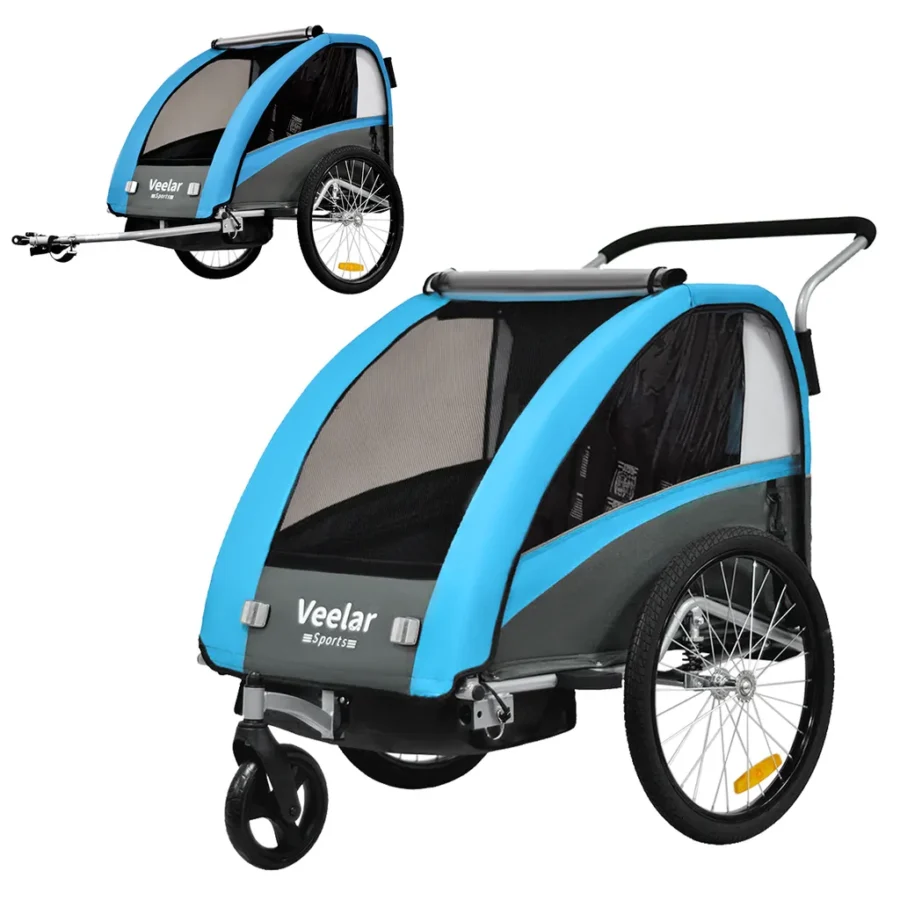 TIGGO VS 2 in 1 Kinderanhänger Jogger mit FederungRemolque para bicicleta Buggy für 1-2 Kinder 360° Drehbar (Blau)
